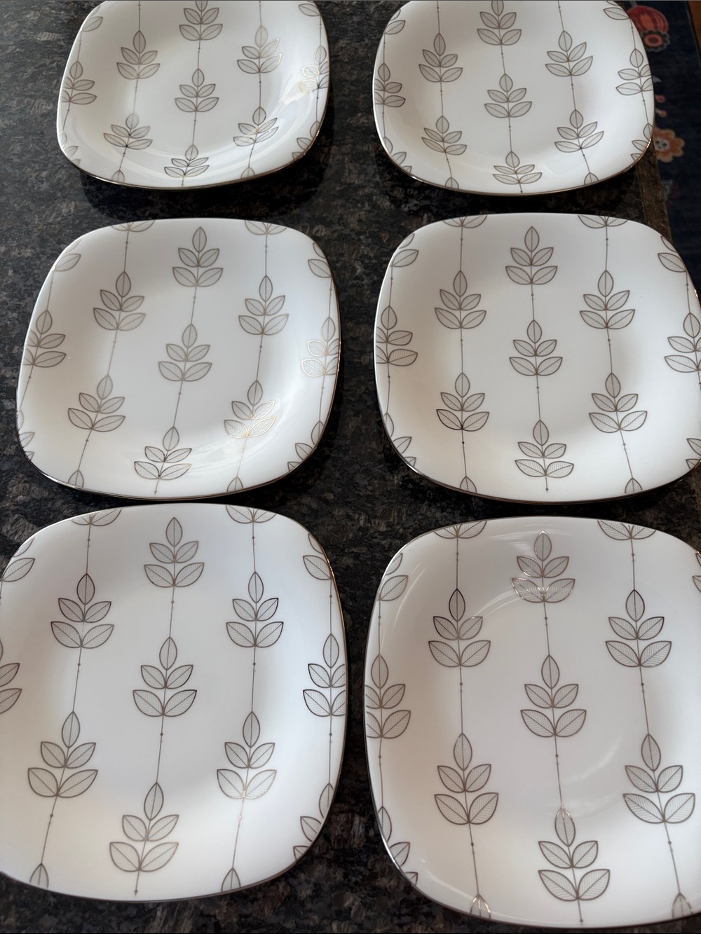 Lenox platinum Leaf fine bone china Square Salad Plates set of six